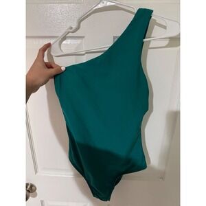 Kona Sol Womens One Shoulder One Piece Swimsuit Teal Green Padded Medium 8-10